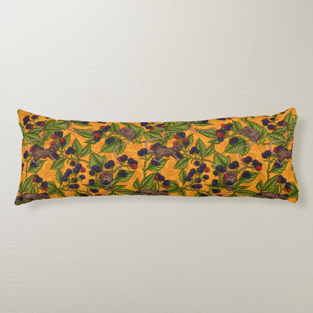 Mice and blackberries on yellow body pillow (Front)