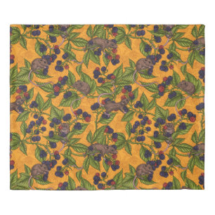 Mice and blackberries on yellow duvet cover