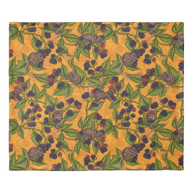 Mice and blackberries on yellow duvet cover (Front)