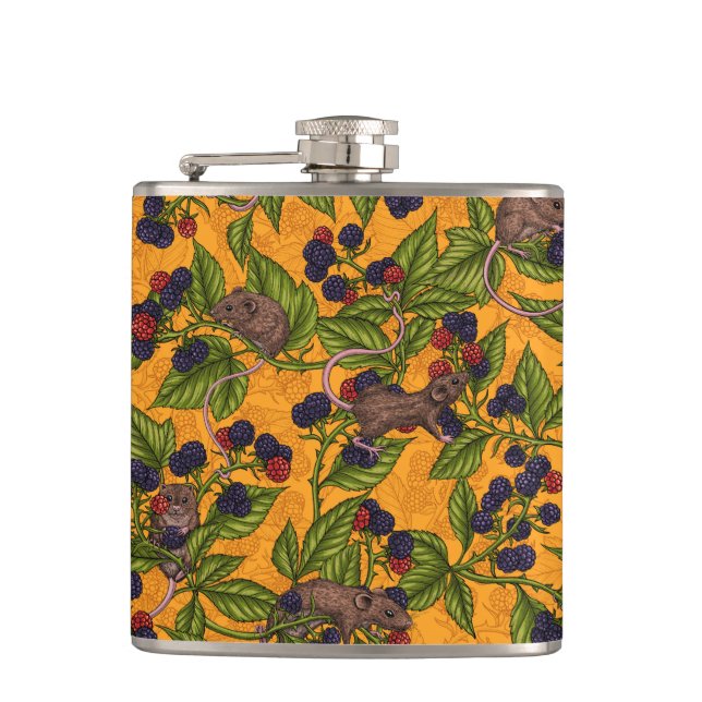 Mice and blackberries on yellow flask (Front)