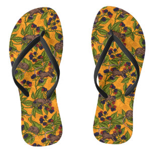 Mice and blackberries on yellow flip flops