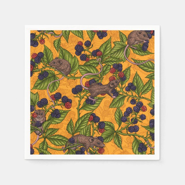 Mice and blackberries on yellow napkins (Front)