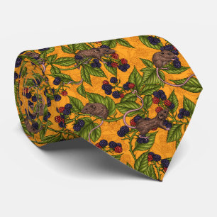 Mice and blackberries on yellow neck tie