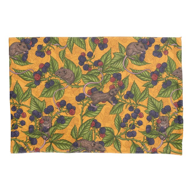 Mice and blackberries on yellow pillow case (Front-Left)
