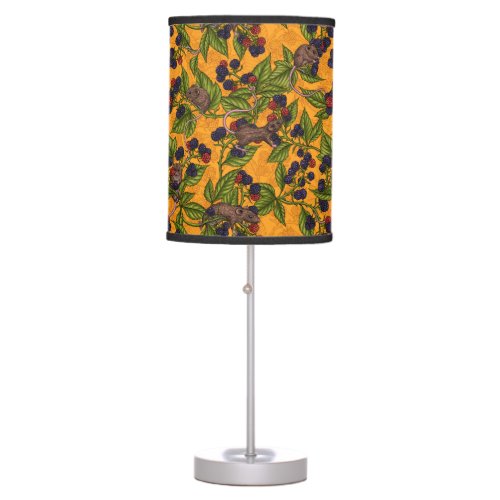 Mice and blackberries on yellow table lamp