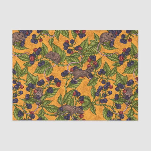 Mice and blackberries on yellow tissue paper (Front)