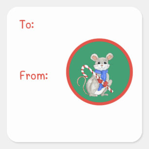Mice and Candy Canes Square Sticker
