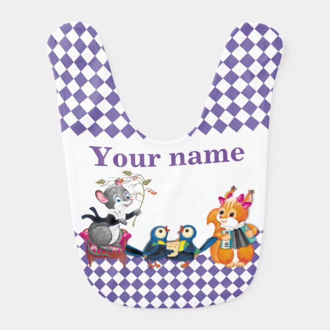 Mice and squirrels play a concert baby bib (Front)