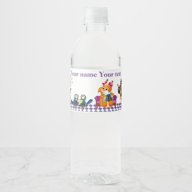 Mice and squirrels play a concert water bottle label (Front)