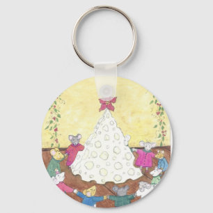 Mice around a Cheese Christmas Tree Keychain