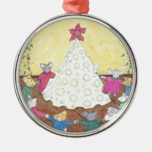 Mice around a Cheese Christmas Tree Metal Ornament