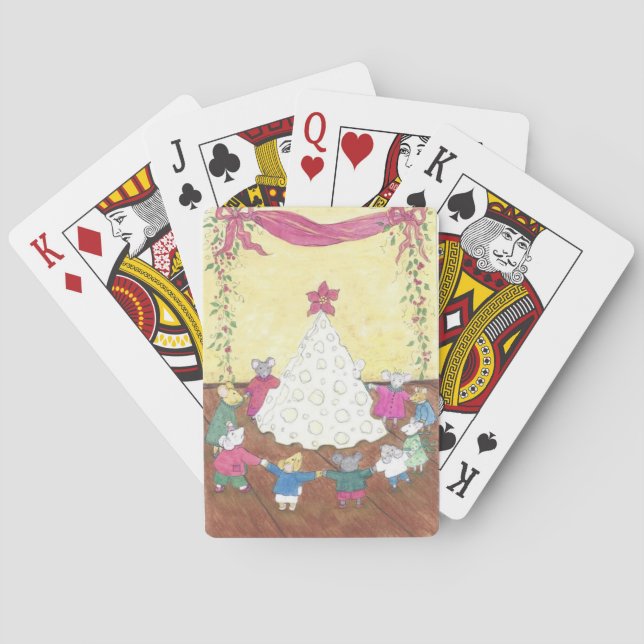 Mice around a Cheese Christmas Tree Poker Cards (Back)