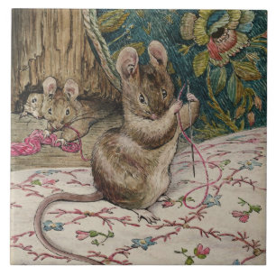 Mice at Work Threading the Needle (Beatrix Potter) Ceramic Tile