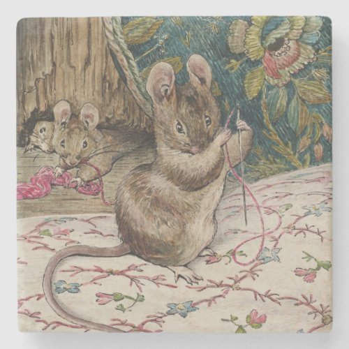 Mice at Work Threading the Needle Beatrix Potter Stone Coaster