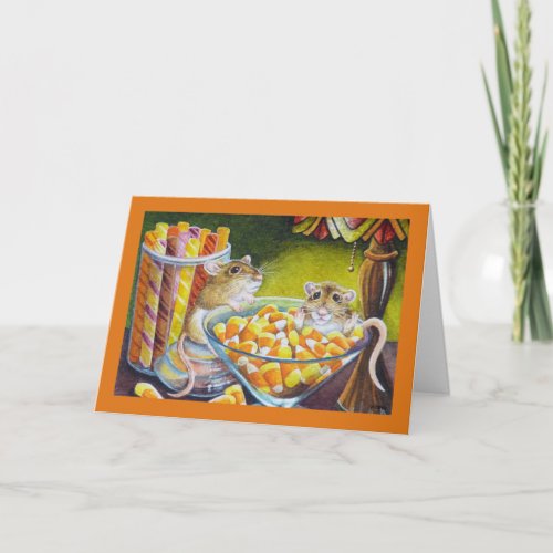 Mice Candy Sticks Candy Corn Watercolor Art Card