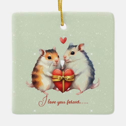  Mice Couple I Love You Forever Valentine Ceramic Ornament