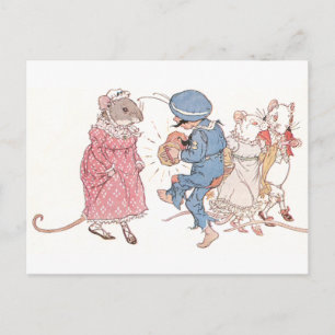 Mice Dancing to Concertina Postcard