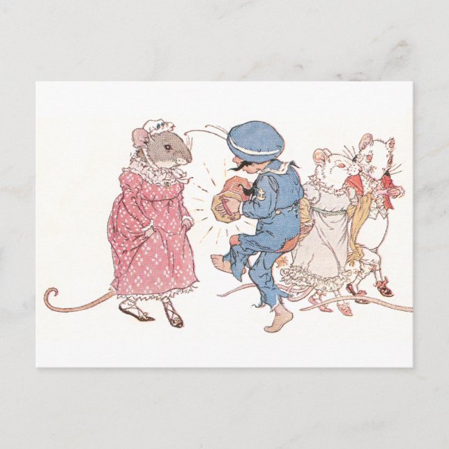 Mice Dancing to Concertina Postcard (Front)