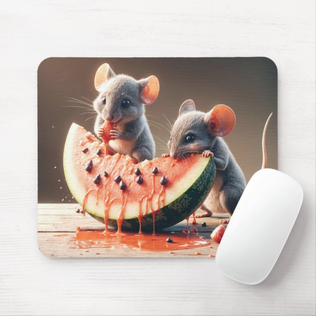 Mice Eating Watermelon Mouse Pad (With Mouse)