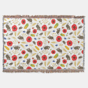 Mice in Grain Field Throw Blanket