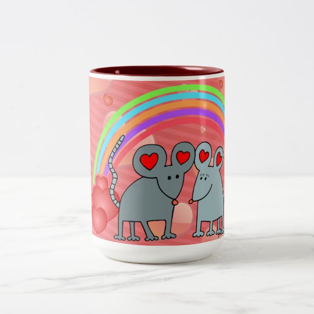 Mice in Love Valentines Two-Tone Coffee Mug (Center)