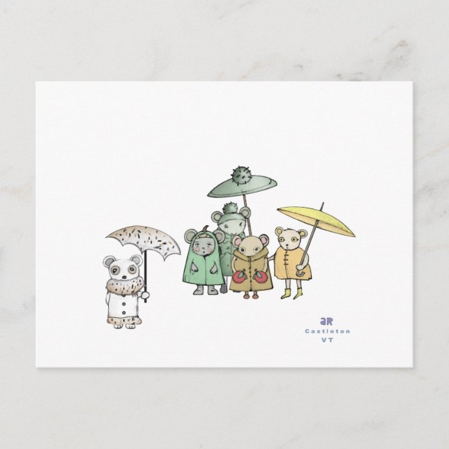 Mice in the Rain Postcard (Front)