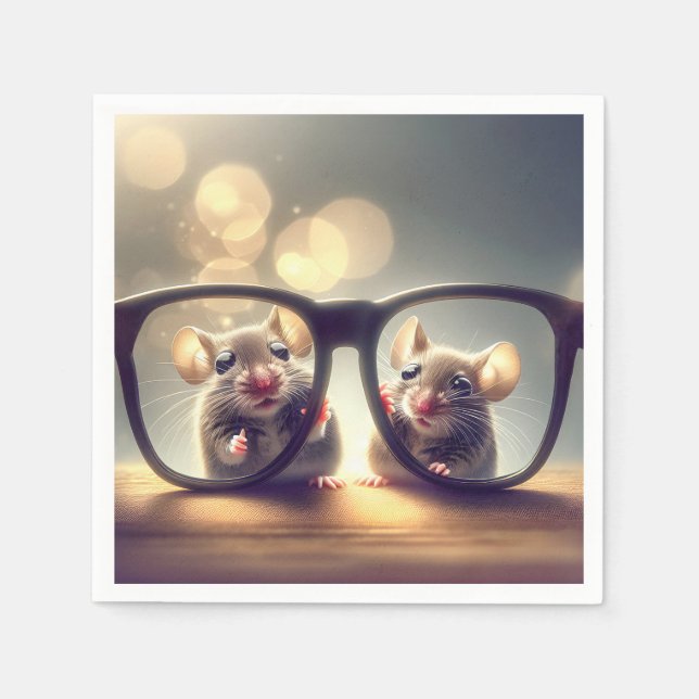 Mice Looking Through Big Glasses  Napkins (Front)