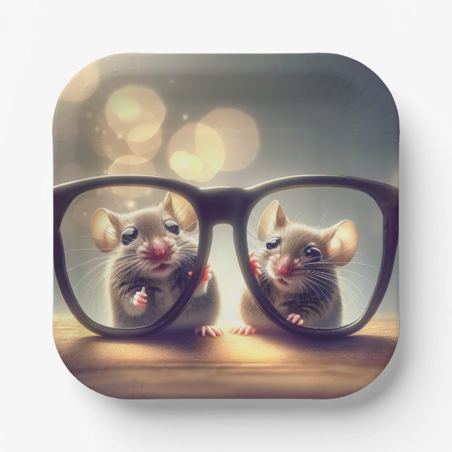 Mice Looking Through Big Glasses  Paper Plates (Front)
