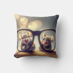 Mice Looking Through Big Glasses Throw Pillow