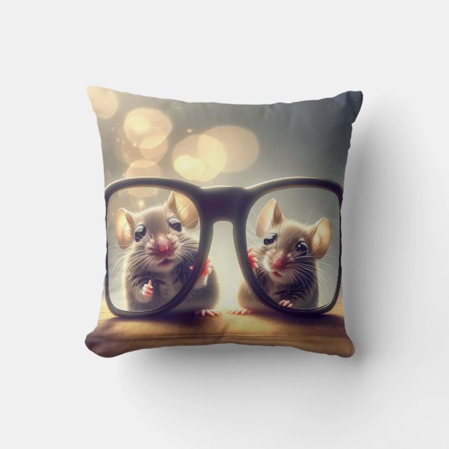 Mice Looking Through Big Glasses  Throw Pillow (Front)