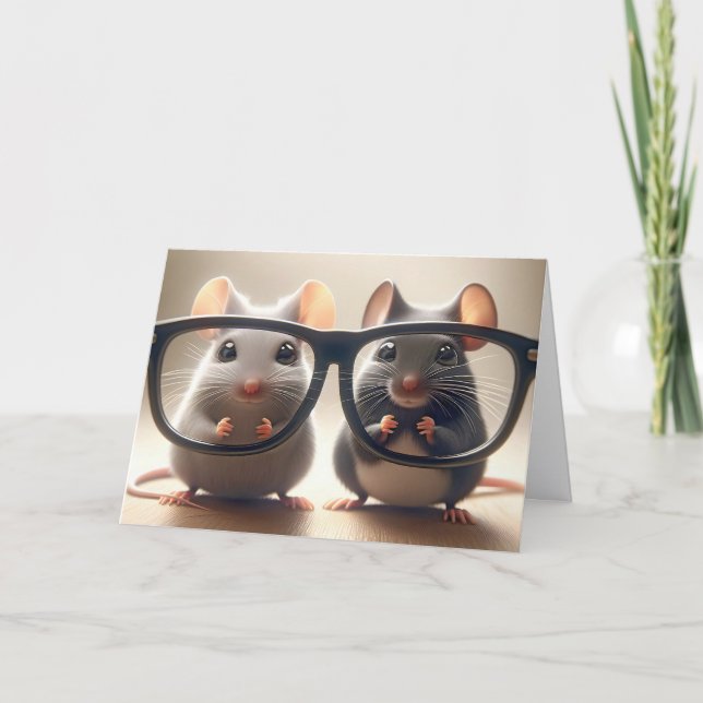 Mice Looking Through Glasses Birthday Humor Card (Front)