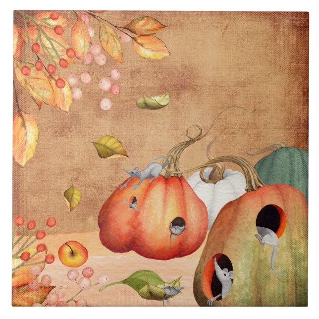 Mice Mouse Thanksgiving Illustration Ceramic Tile (Front)