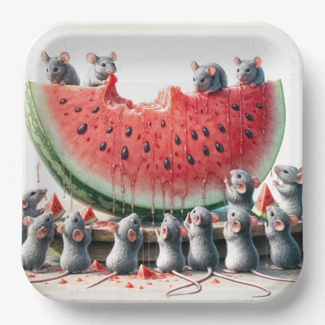 Mice On a Juicy Watermelon Wedge Paper Plates (Front)