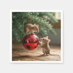 Mice On a Red Christmas Ornament Napkins