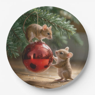 Mice On a Red Christmas Ornament Paper Plates