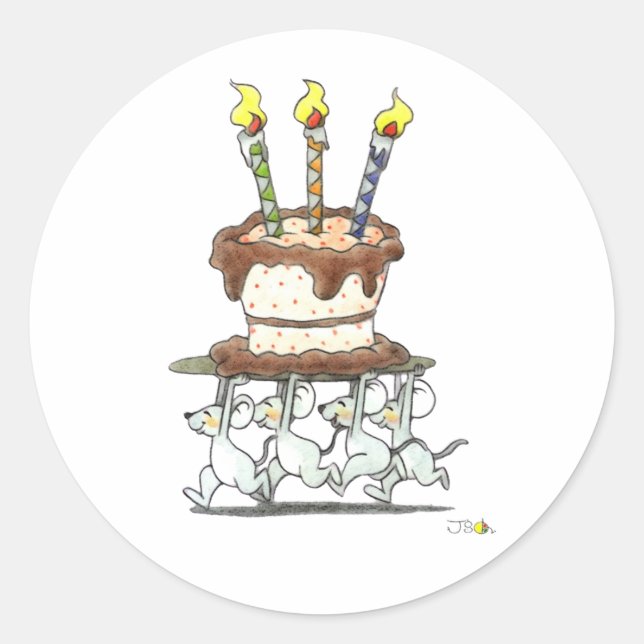 Mice Parade with Birthday Cake Classic Round Sticker (Front)