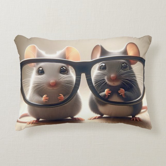 Mice Peering From Behind Black Eyeglasses Accent Pillow (Front)