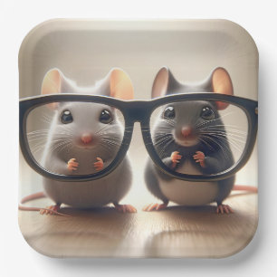 Mice Peering From Behind Black Eyeglasses Paper Plates