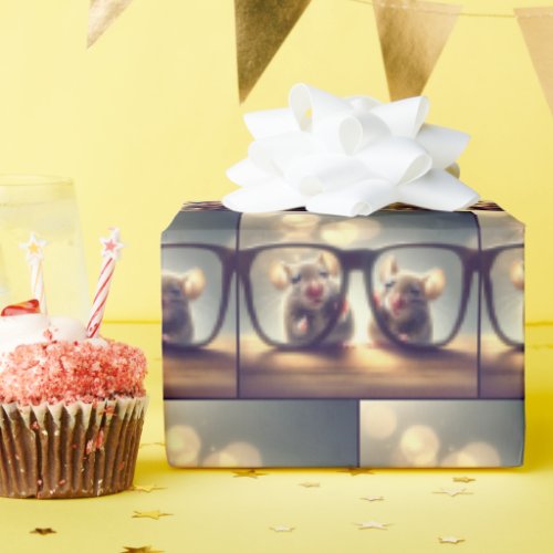 Mice Peering Through Black Eyeglasses Wrapping Paper