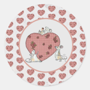 Mice sew hearts classic round sticker