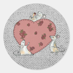 Mice sew hearts classic round sticker
