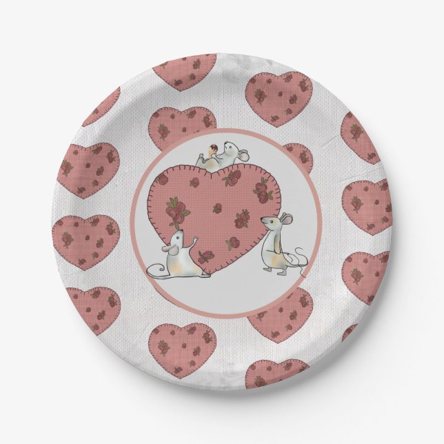 Mice sew hearts paper plates (Front)