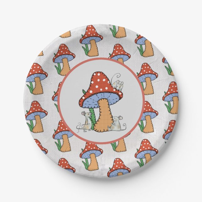 Mice sew mushrooms paper plates (Front)