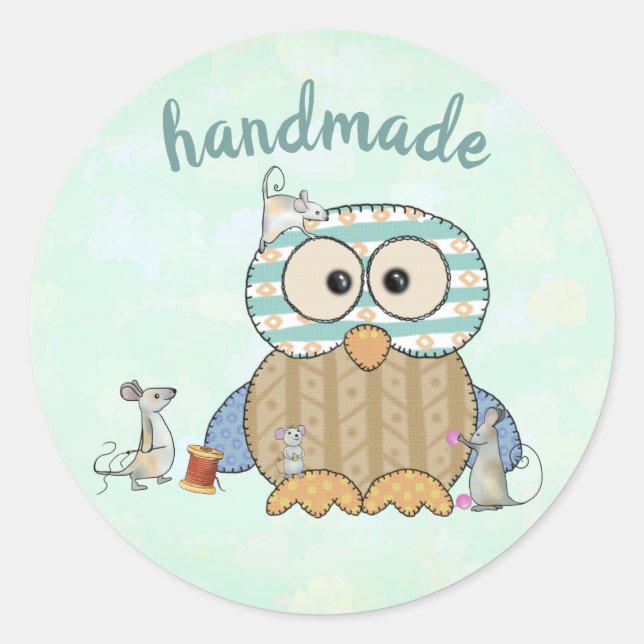 Mice sew owl classic round sticker (Front)