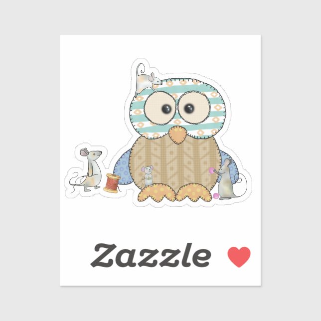 Mice sew owl sticker (Sheet)