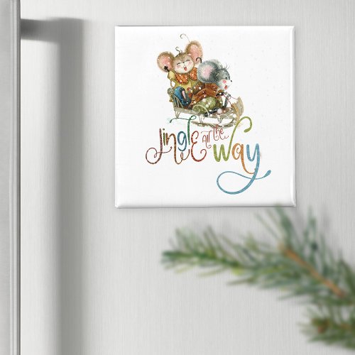 Mice Sleigh Jingle All The Way Glitter Christmas  Magnet