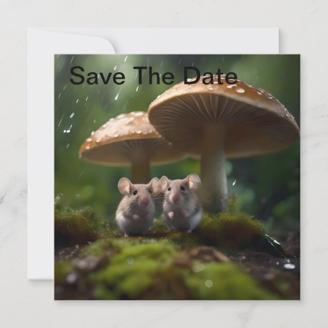Mice Under Mushroom Sheltering From Rain, Save The Date (Front)