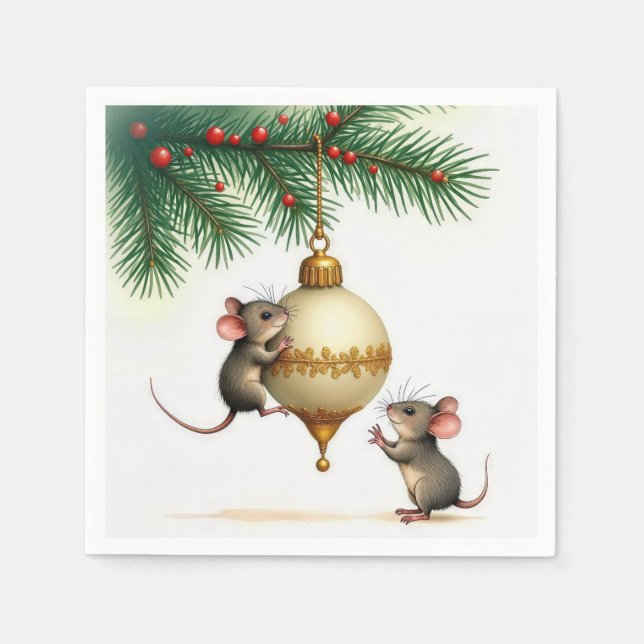 Mice With Gold Christmas Ornament Napkins (Front)