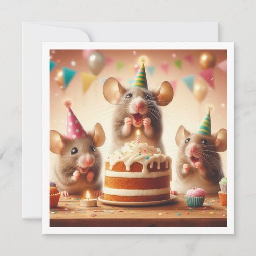 Mice with party hats mouse birthday invitation