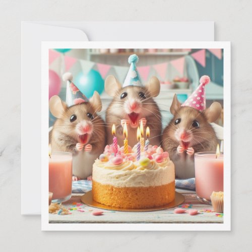 Mice with party hats mouse birthday invitation